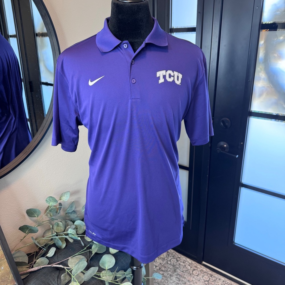 Nike Dri-FIT TCU Horned Frogs Mens Large Purple Polo Shirt NCAA Fan Gear